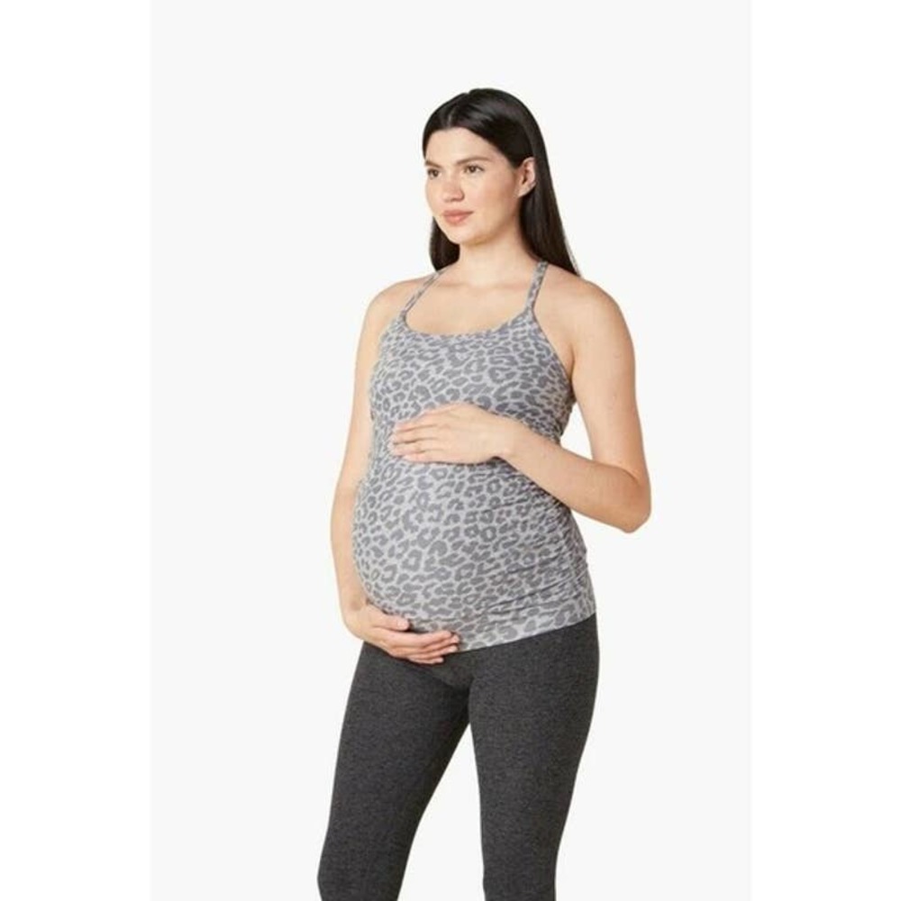 Beyond the Bump Yoga Maternity Tank Top Leopard Space Dye Silver Mist L